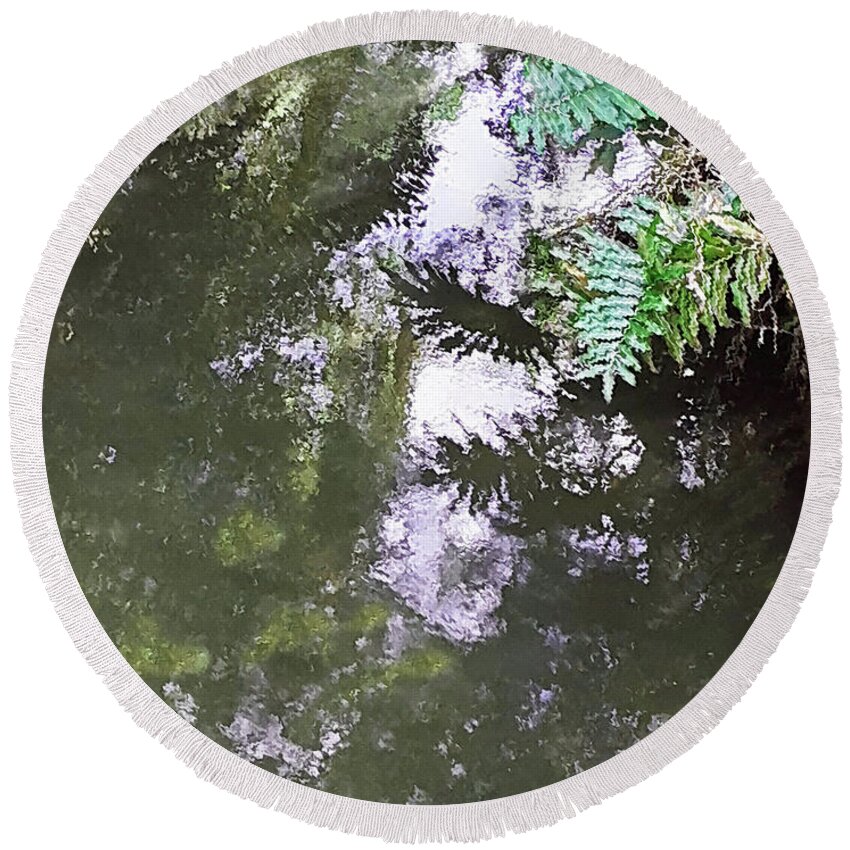 Abstract Round Beach Towel featuring the mixed media Jungle Reflections by Sharon Williams Eng