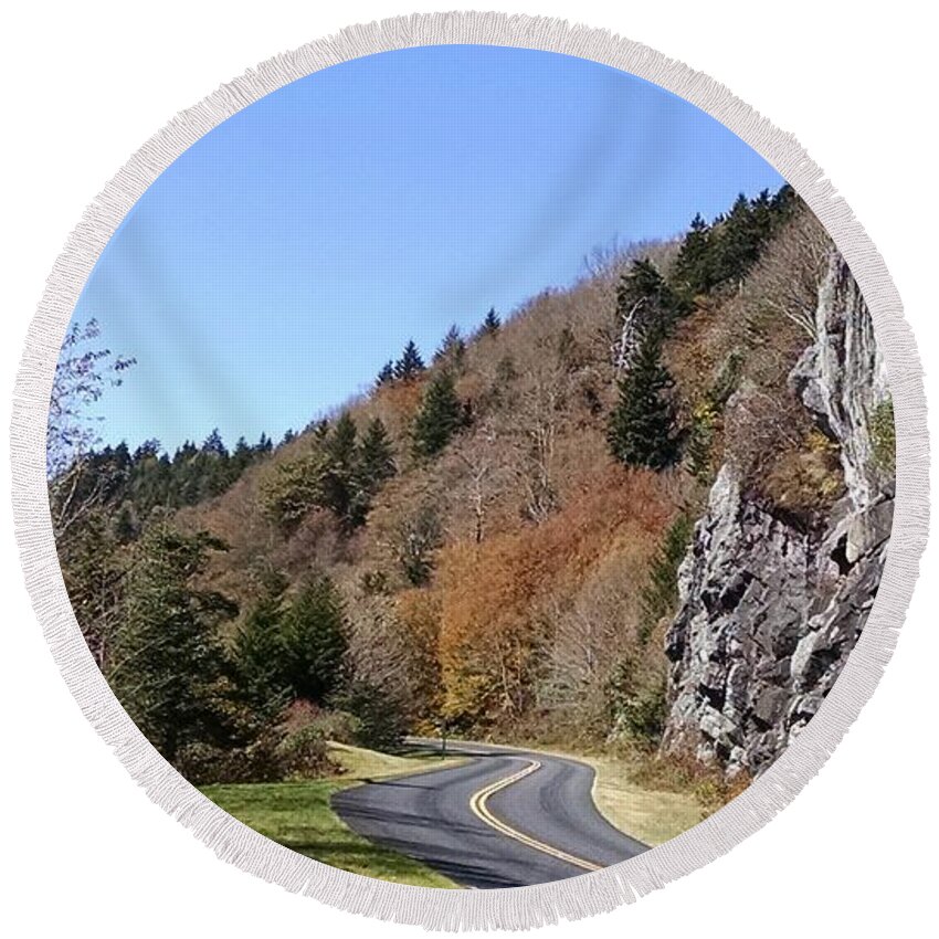 Blue Ridge Parkway Round Beach Towel featuring the photograph Just Around the Bend by Allen Nice-Webb