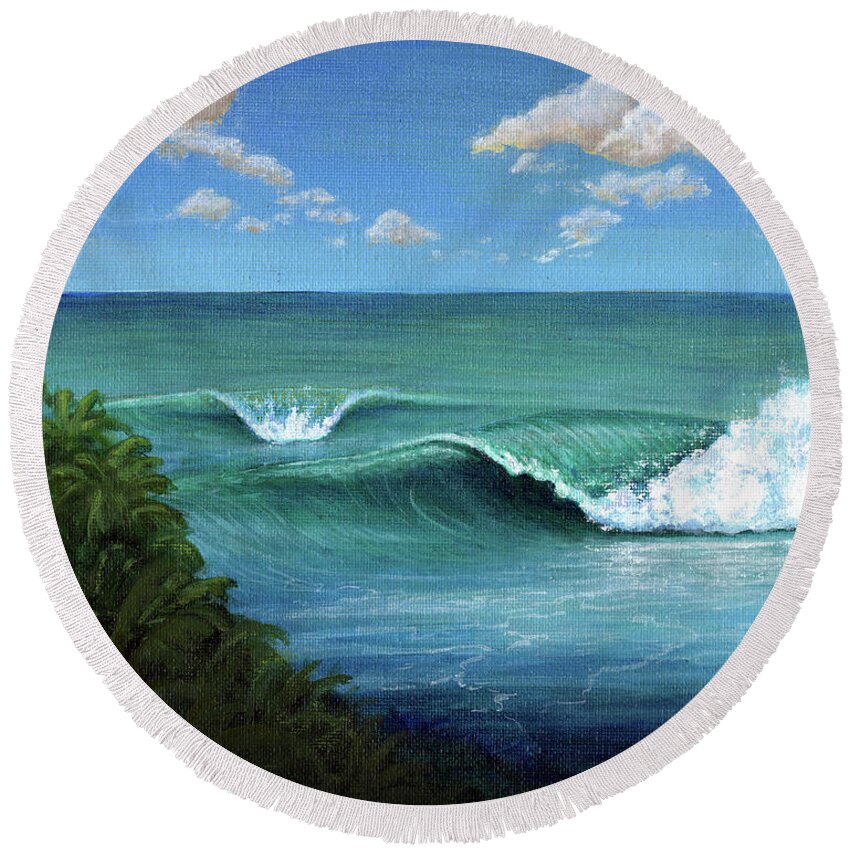 Surf Round Beach Towel featuring the painting Kalana Nalu by Adam Johnson