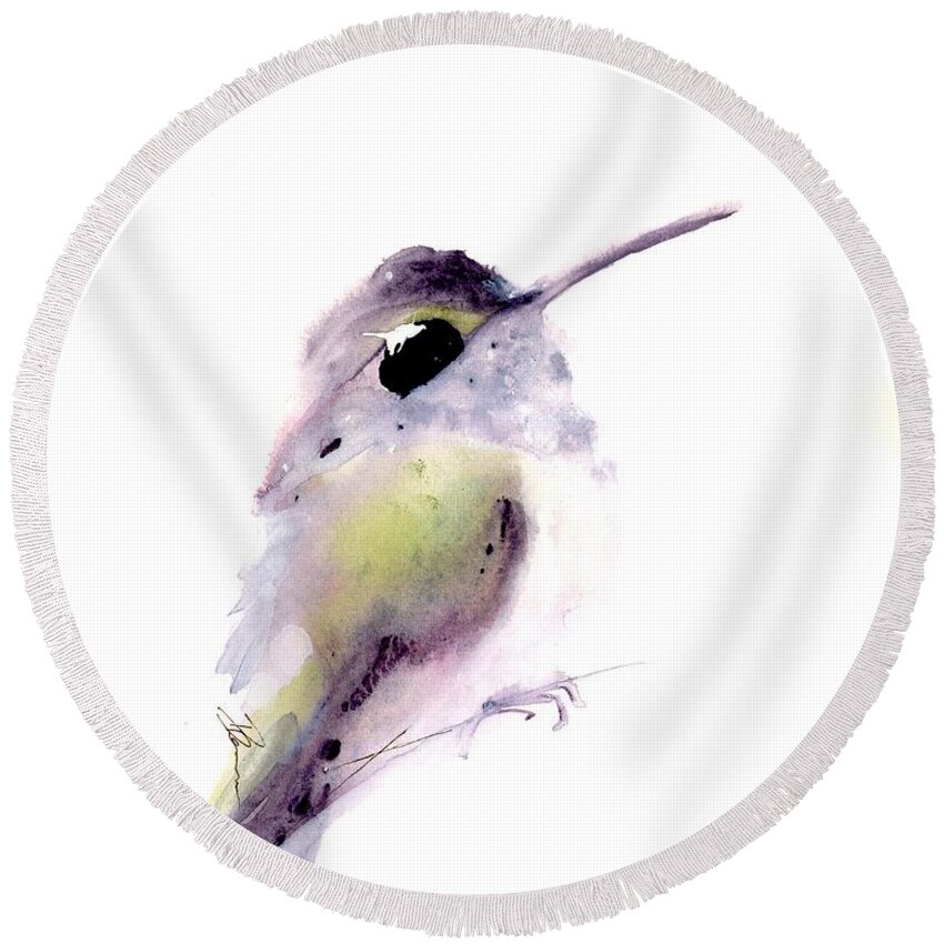 Colorado Round Beach Towel featuring the painting Karen's Hummer by Dawn Derman