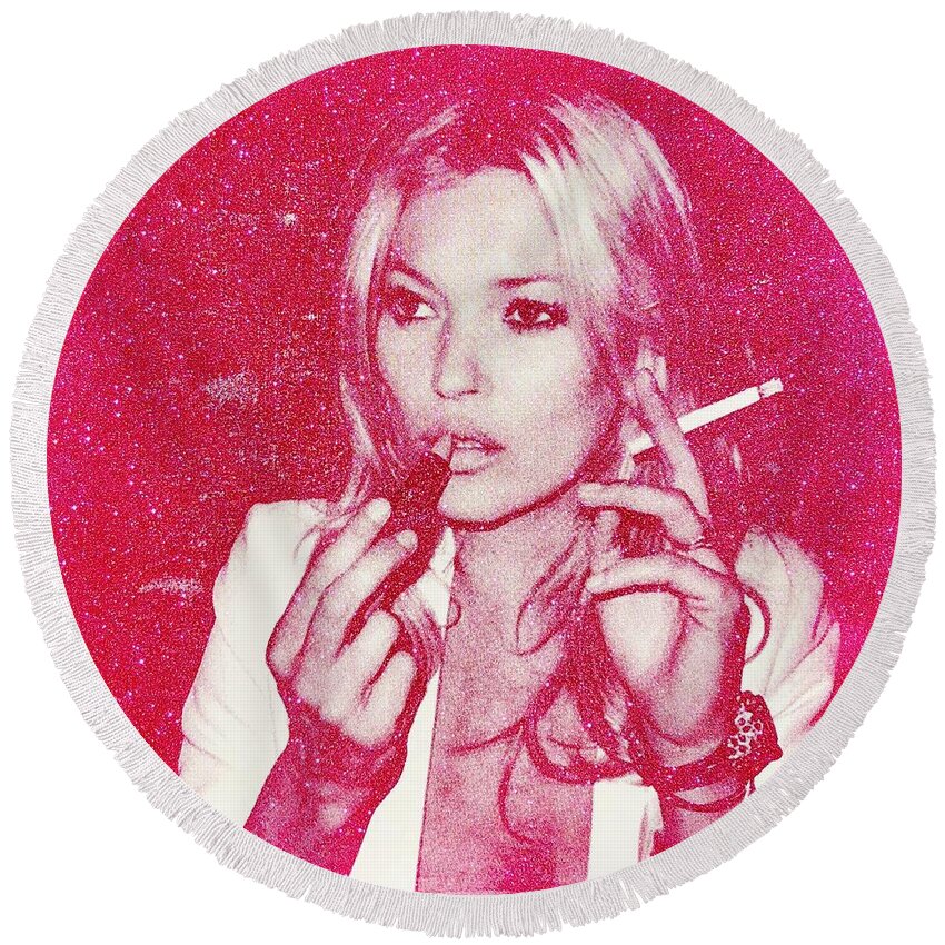 Kate Moss Round Beach Towel featuring the painting Kate Moss Pink by Shane Bowden