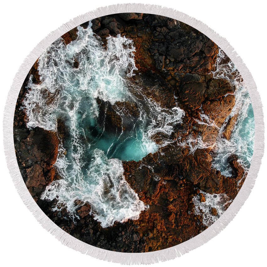 Kona Round Beach Towel featuring the photograph Keahole Aerial by Christopher Johnson