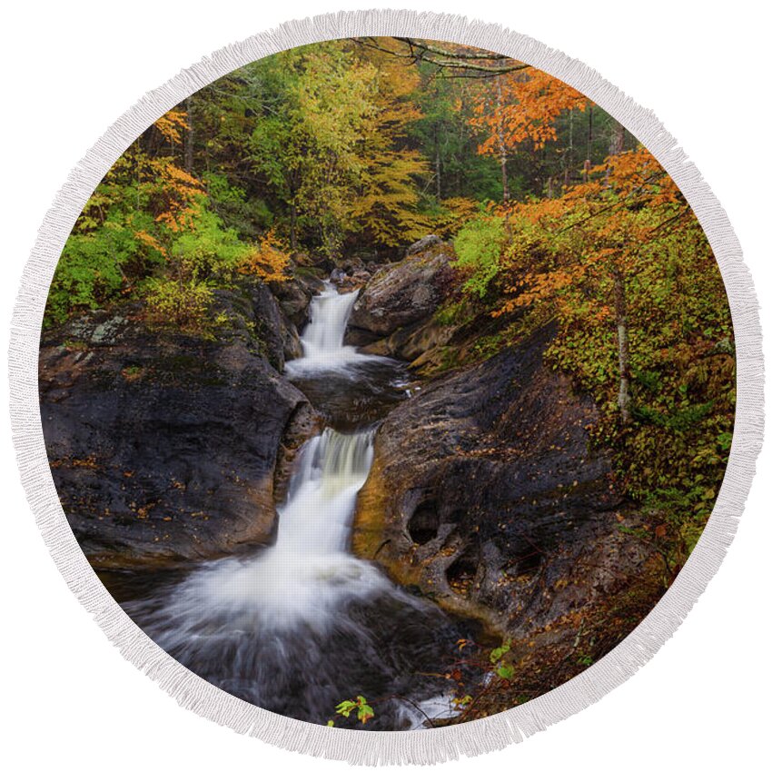New England Fall Foliage Round Beach Towel featuring the photograph Kent Falls Foliage 2 by Bill Wakeley