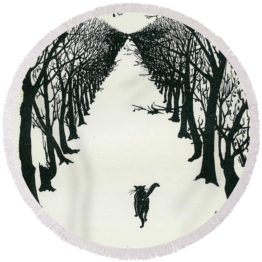 Book Illustration Round Beach Towel featuring the drawing The Cat That Walked by Himself by Rudyard Kipling