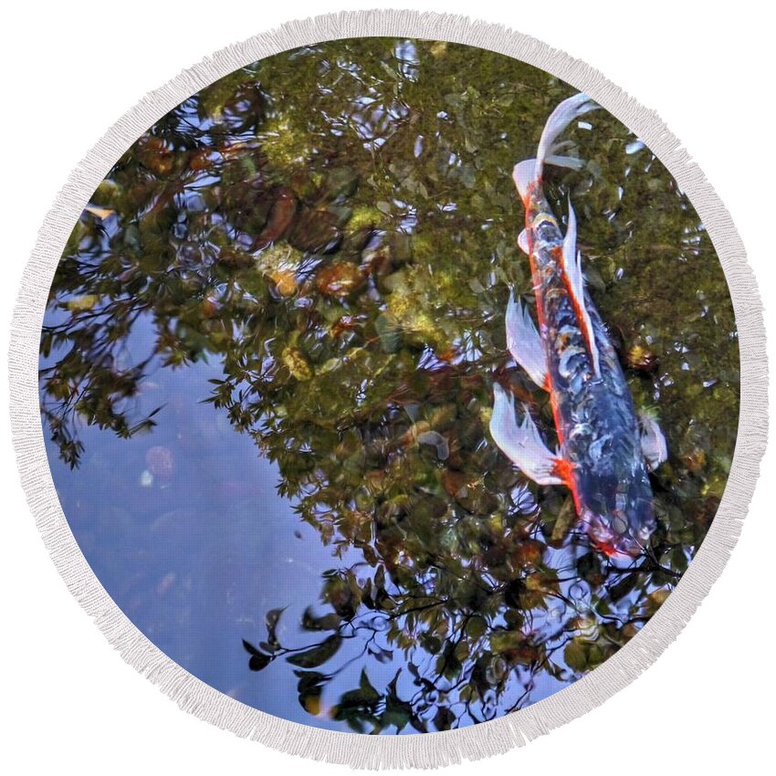 Koi Round Beach Towel featuring the photograph Koi Abstract by Peter Mooyman