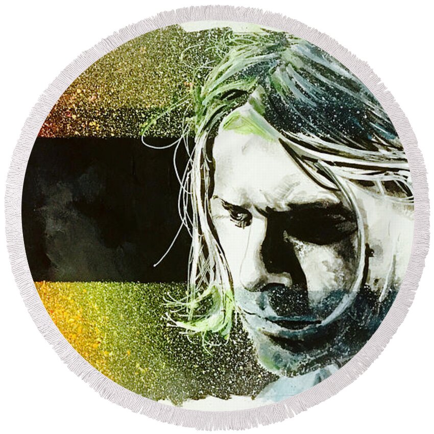 Kurt Cobain Round Beach Towel featuring the painting Kurt Cobain by Joel Tesch