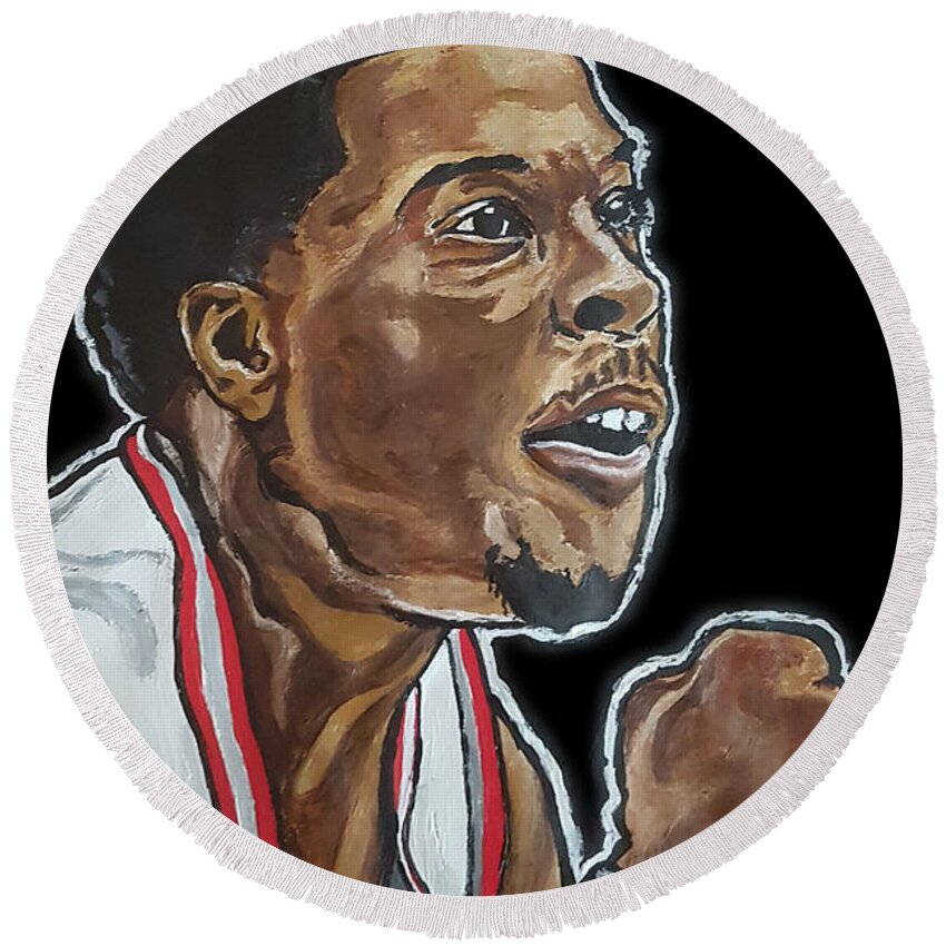 Kyle Lowry Round Beach Towel featuring the painting Kyle Lowry by Rachel Natalie Rawlins