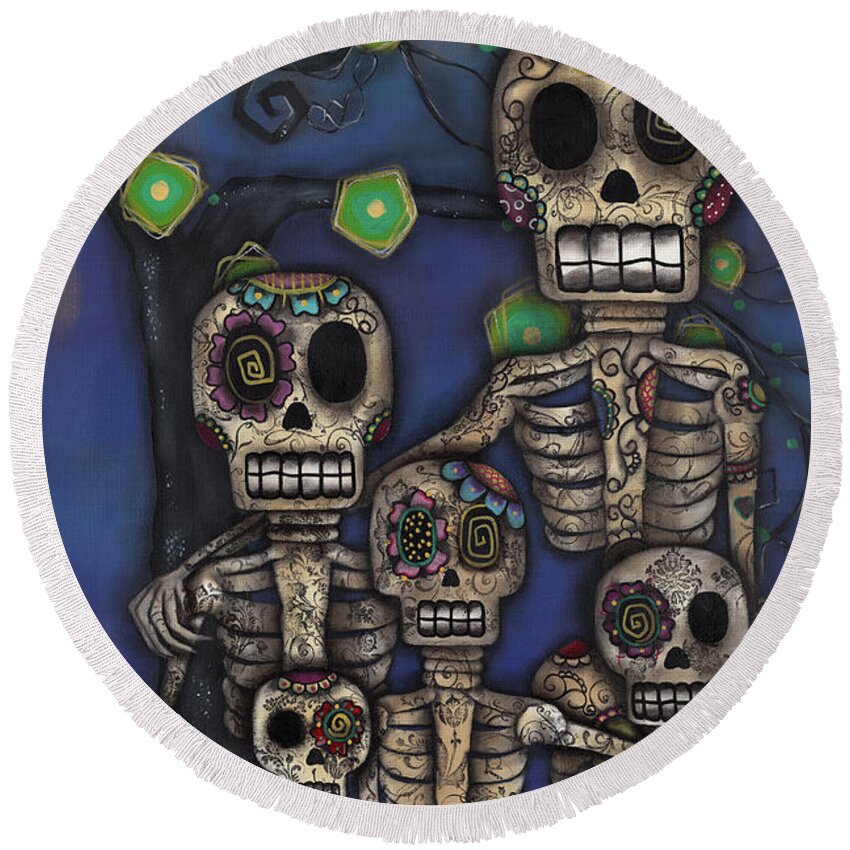 Day Of The Dead Round Beach Towel featuring the photograph La Familia by Abril Andrade