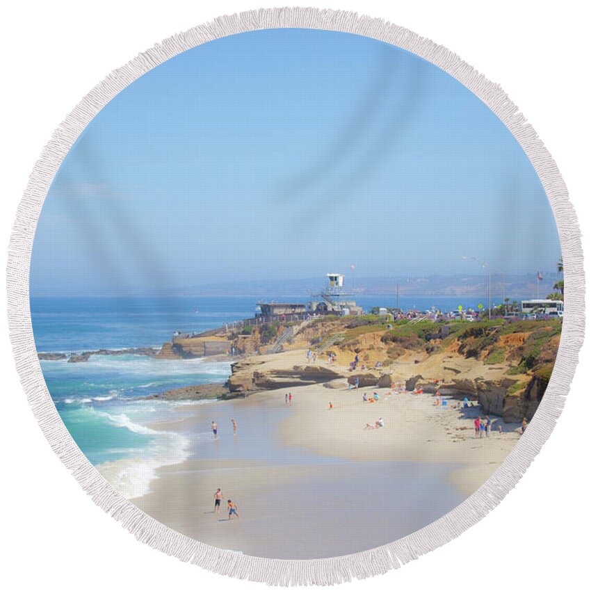 Summer At La Jolla Cove Round Beach Towel featuring the photograph La Jolla Cove by Catherine Walters