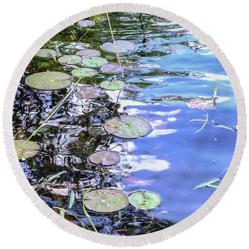 Waterlilies Round Beach Towel featuring the photograph Yin Yang Lily Pads by Tana Reiff