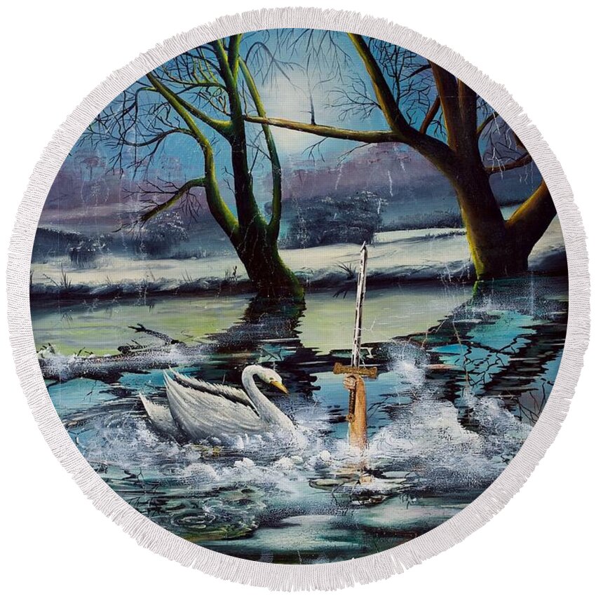 Lake Round Beach Towel featuring the painting Lady in the Lake by John Palliser