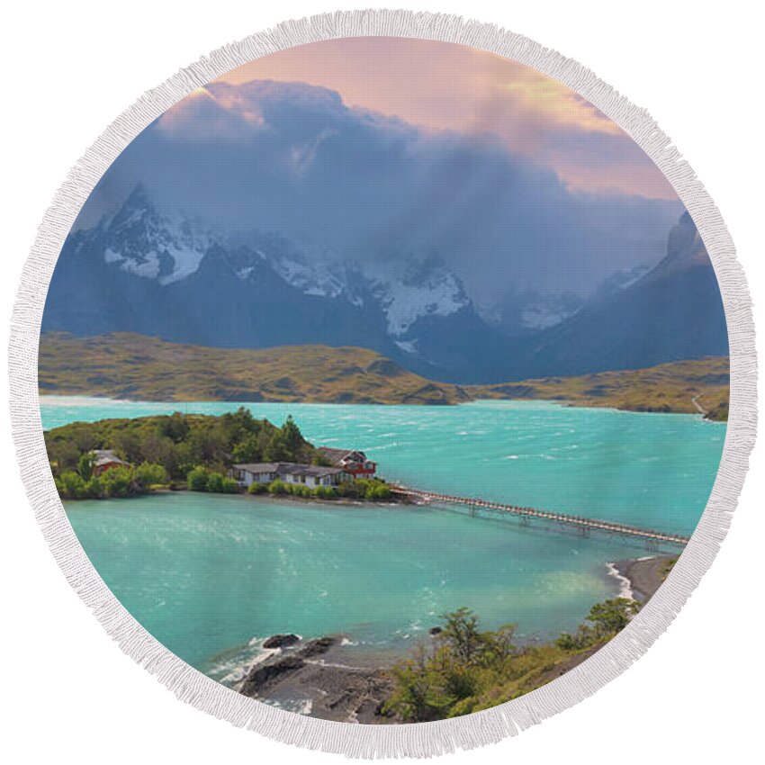 Lake Pehoe Round Beach Towel featuring the photograph Lake Pehoe, Torres del Paine National Park by Giovanni Allievi