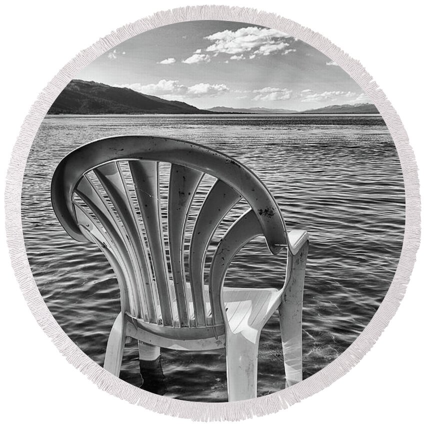 Chair Round Beach Towel featuring the photograph Lakeside Waiting Room by Tom Gresham