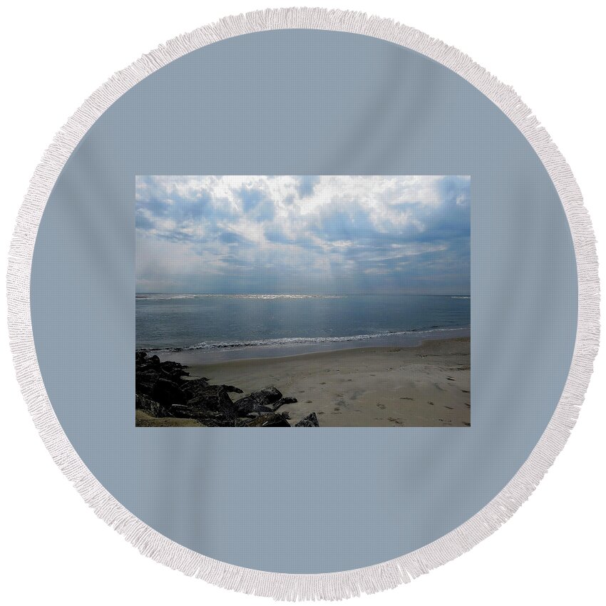 Beach Round Beach Towel featuring the photograph Land Sea and Sky by Linda Stern