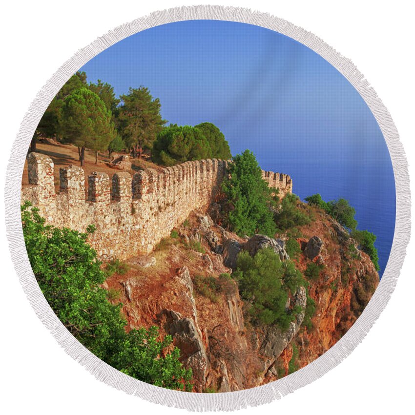 Turkish Riviera Round Beach Towel featuring the photograph Late afternoon on the castle of Alanya by Sun Travels