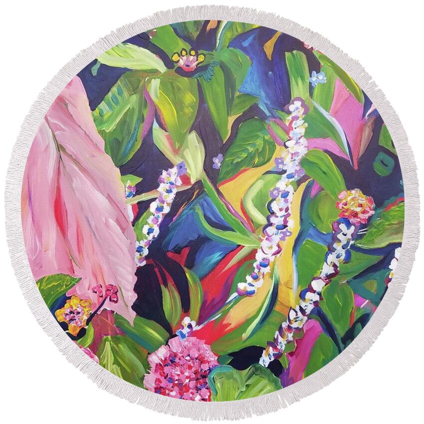 Summer Round Beach Towel featuring the painting Late Summer Composition by Catherine Gruetzke-Blais