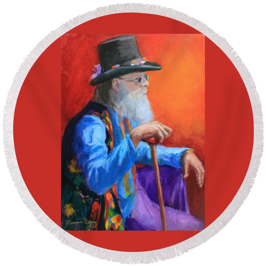 Portrait Round Beach Towel featuring the painting Laurence by Marian Berg