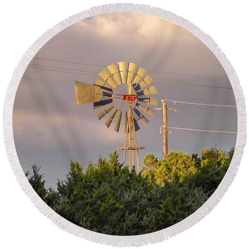 Sky Round Beach Towel featuring the photograph Lazy Hill Country Afternoon by Ivars Vilums