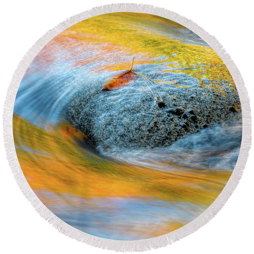 Autumn In Nh Round Beach Towel featuring the photograph Leaf Lines NH by Michael Hubley
