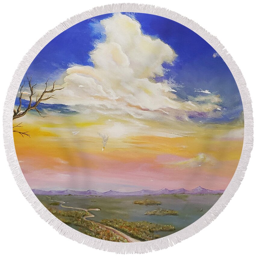 Icarus Round Beach Towel featuring the painting Learning The Hard Way by James Andrews