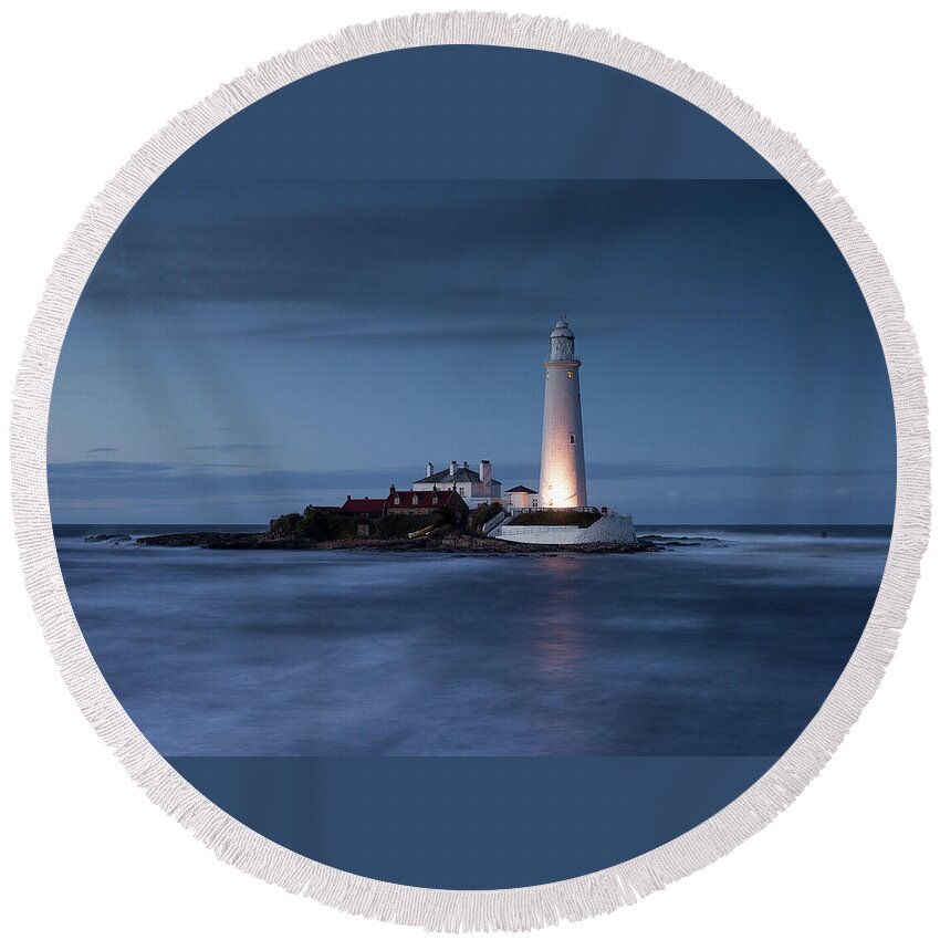 Lighthouse Round Beach Towel featuring the photograph Leave a light on for me by Anita Nicholson