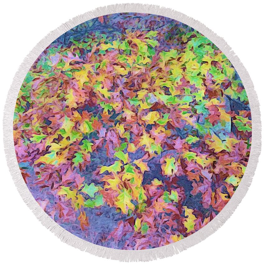 Photoshop Round Beach Towel featuring the digital art Leaves in Bumblebee Forest by Steve Glines
