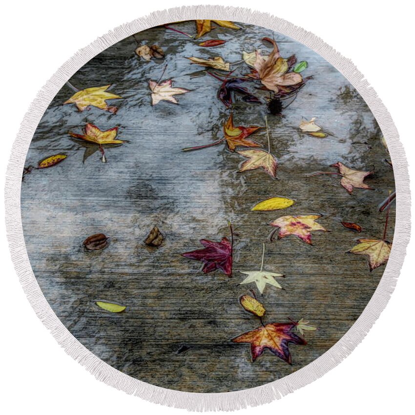 Leaves Round Beach Towel featuring the photograph Leaves in the Rain by Alison Frank