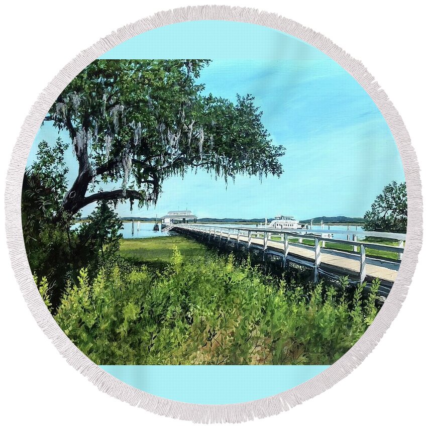 Daufuskie Island Round Beach Towel featuring the painting Leaving For Now by William Brody