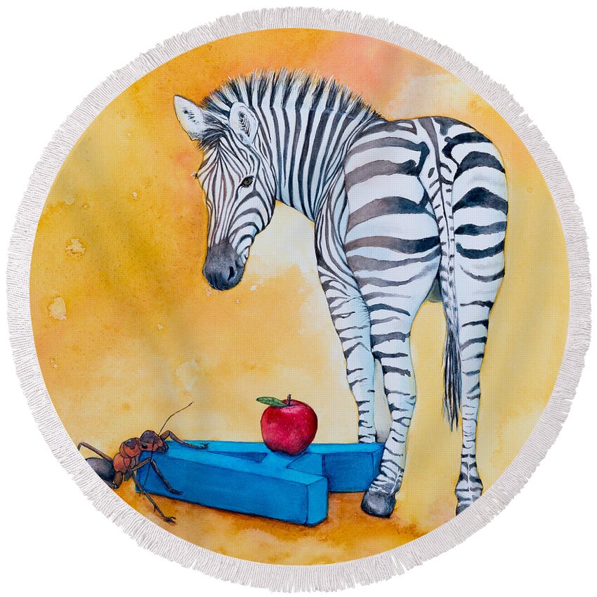 Zebra Round Beach Towel featuring the painting The End by Marie Stone-van Vuuren