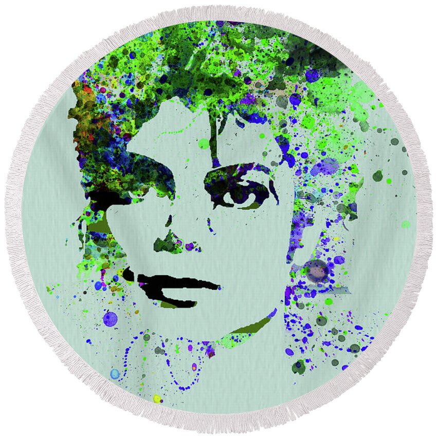 Michael Jackson Round Beach Towel featuring the mixed media Legendary Michael Watercolor II by Naxart Studio