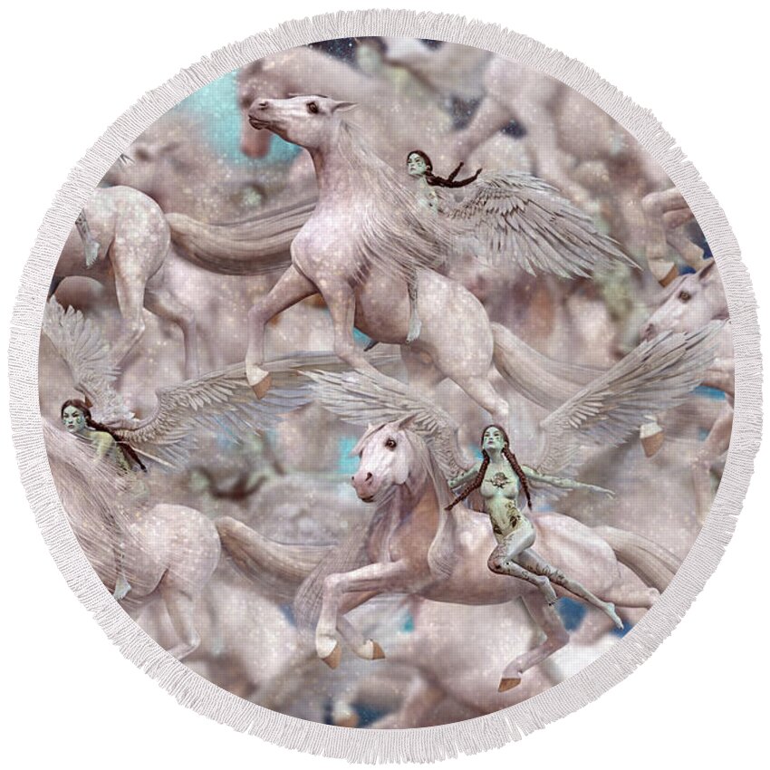 Angel Round Beach Towel featuring the digital art Legends of War by Betsy Knapp