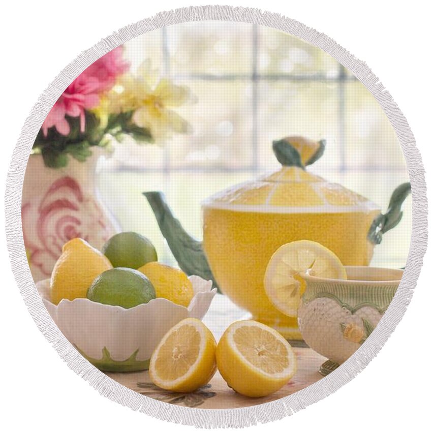 Cute Round Beach Towel featuring the photograph Lemon tea by Top Wallpapers