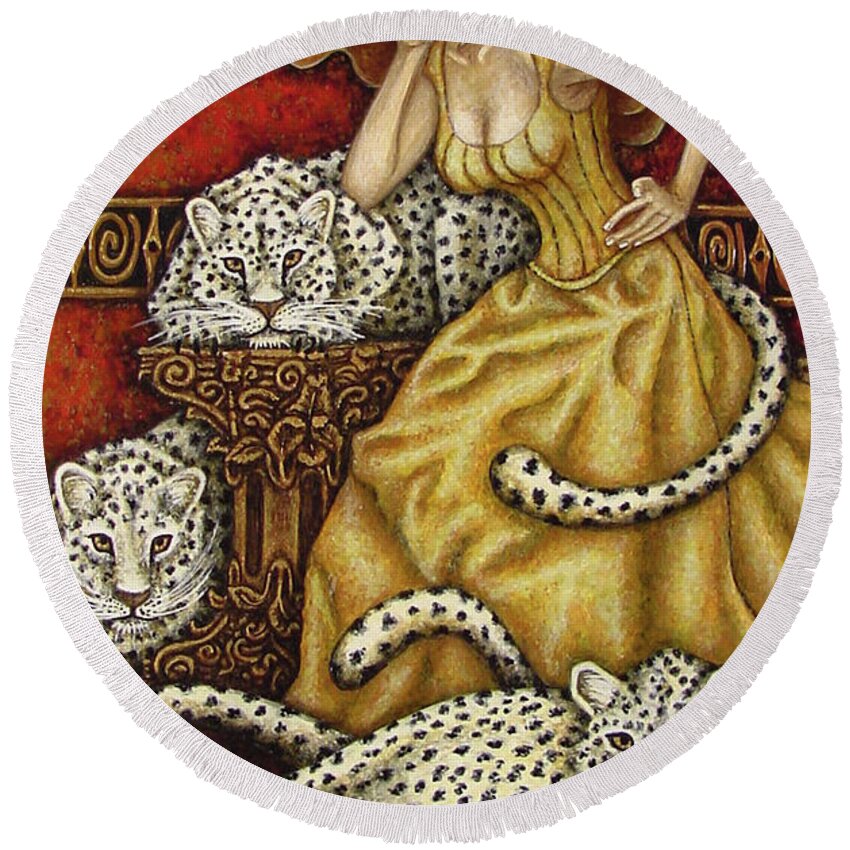 Cat Lady Round Beach Towel featuring the painting Leopard's Lair by Amy E Fraser