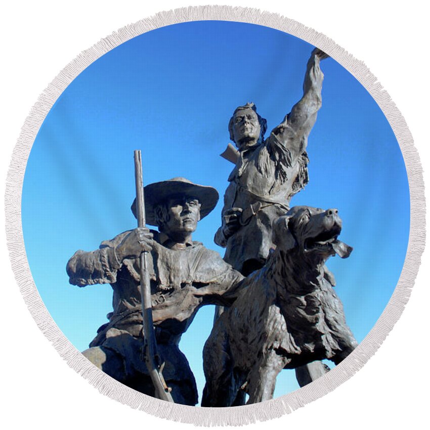 Bronze Round Beach Towel featuring the photograph Lewis and Clark sculpture by Richard Gibb