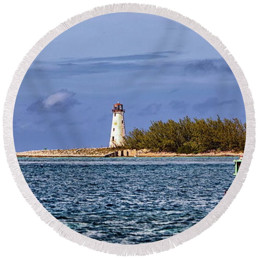 Commercial Building Round Beach Towel featuring the photograph Lighthouse and Channel Marker by Darryl Brooks
