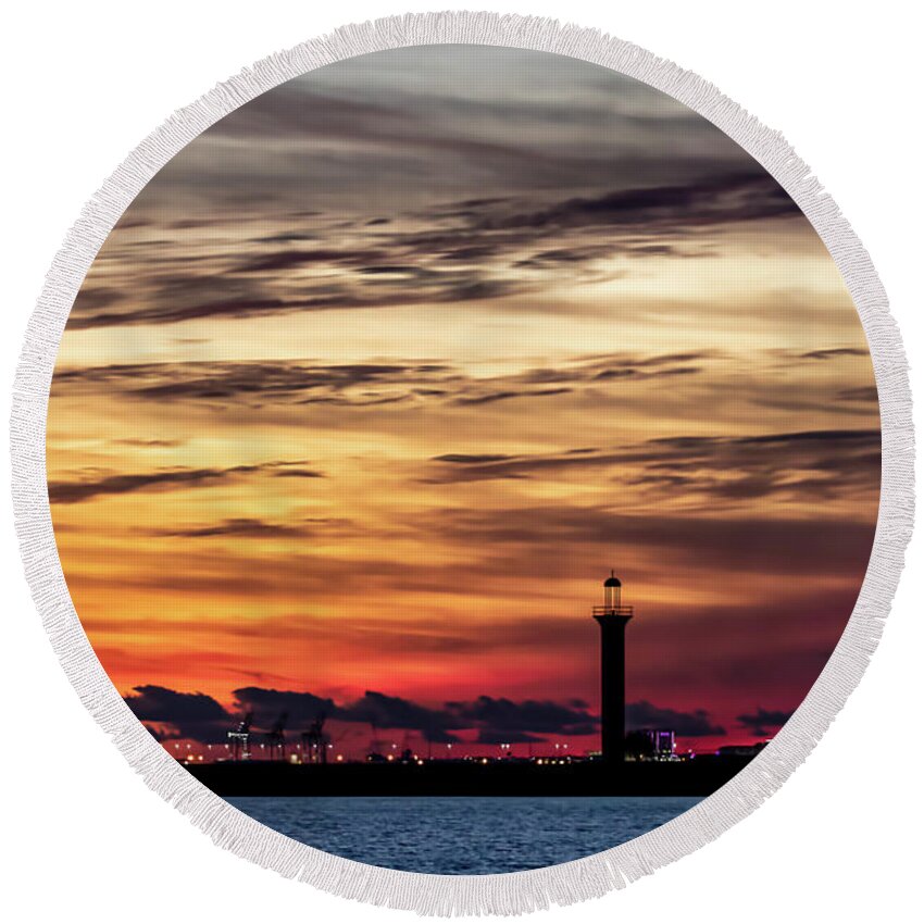 Silhouette Round Beach Towel featuring the photograph Lighthouse Silhouette by JASawyer Imaging