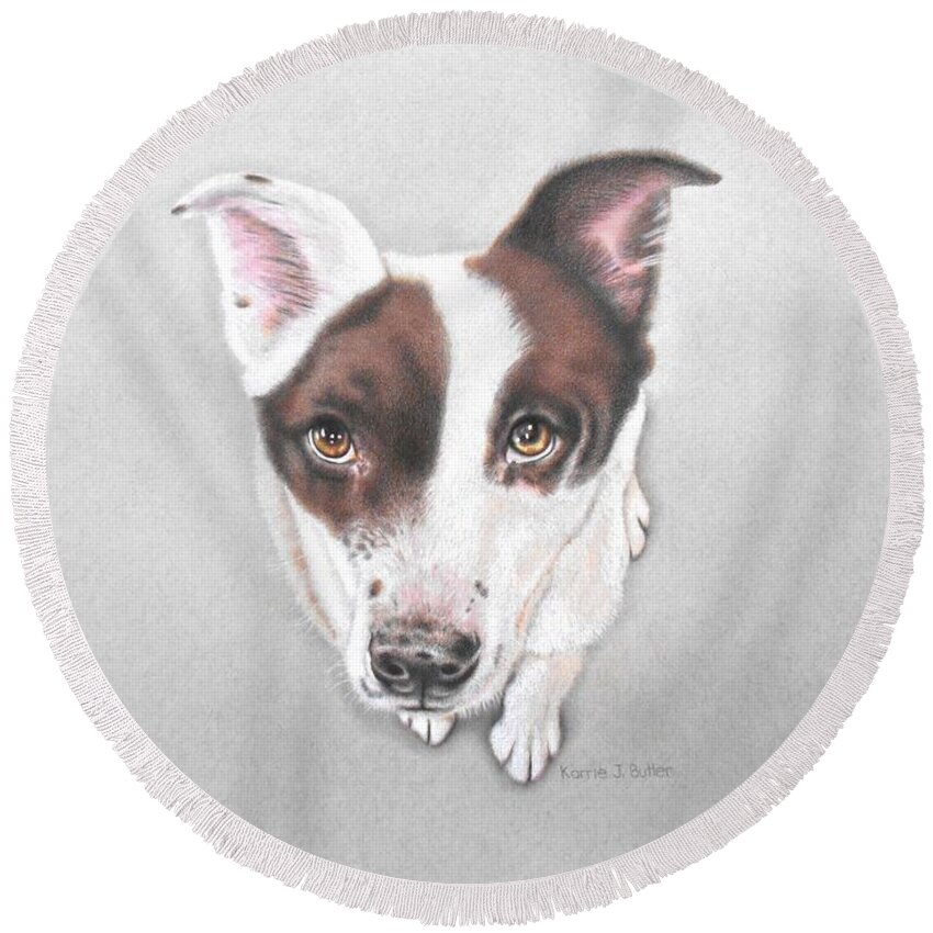 Dog Round Beach Towel featuring the drawing Lily by Karrie J Butler