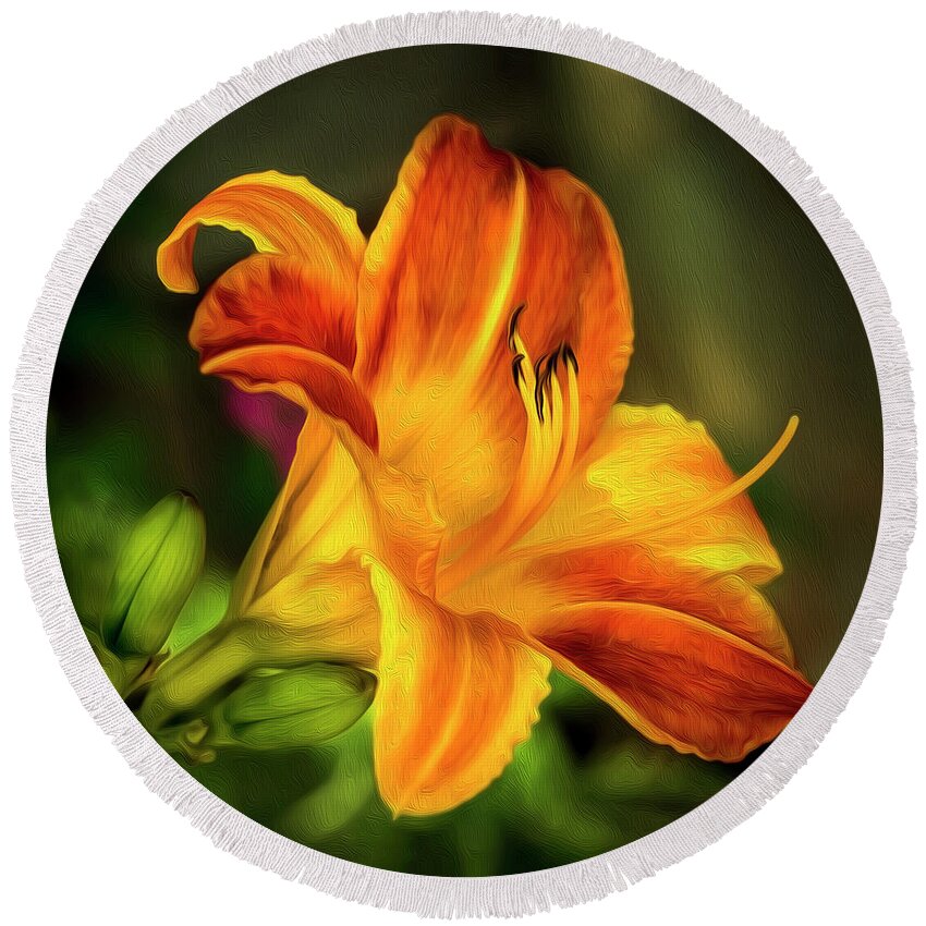 Daylily Round Beach Towel featuring the photograph Texas Lily of The Day by Harriet Feagin