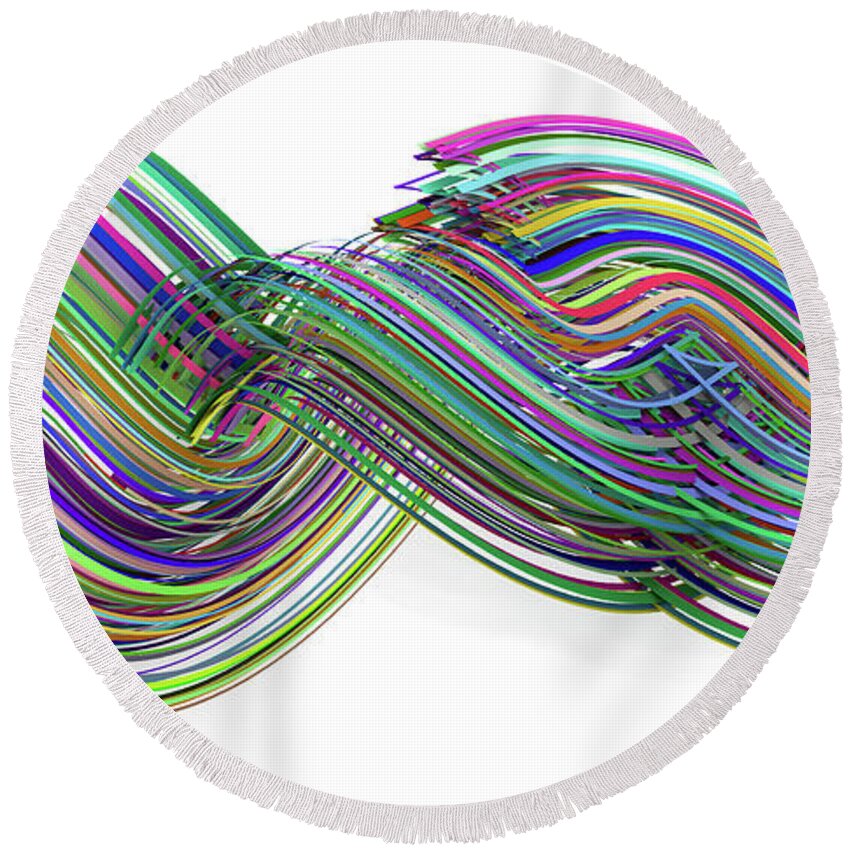 Colorful Round Beach Towel featuring the digital art Lines and Curves 3 by Scott Norris