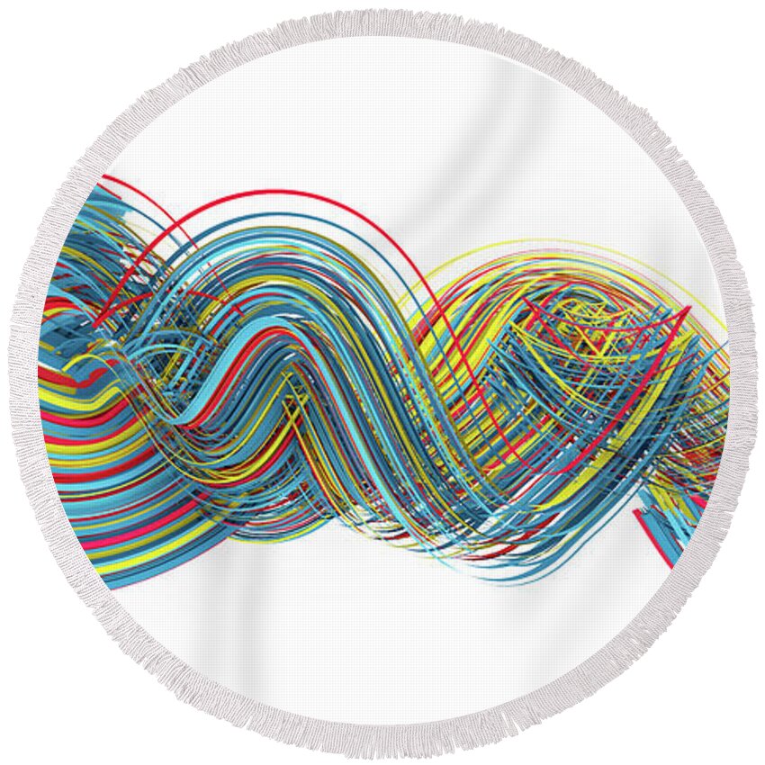 Primary Round Beach Towel featuring the digital art Lines and Curves 4 by Scott Norris