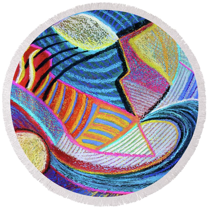  Round Beach Towel featuring the painting Live in the Present by Polly Castor