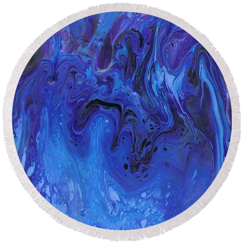 Living Water Round Beach Towel featuring the painting Living Water Abstract by Karen Jane Jones