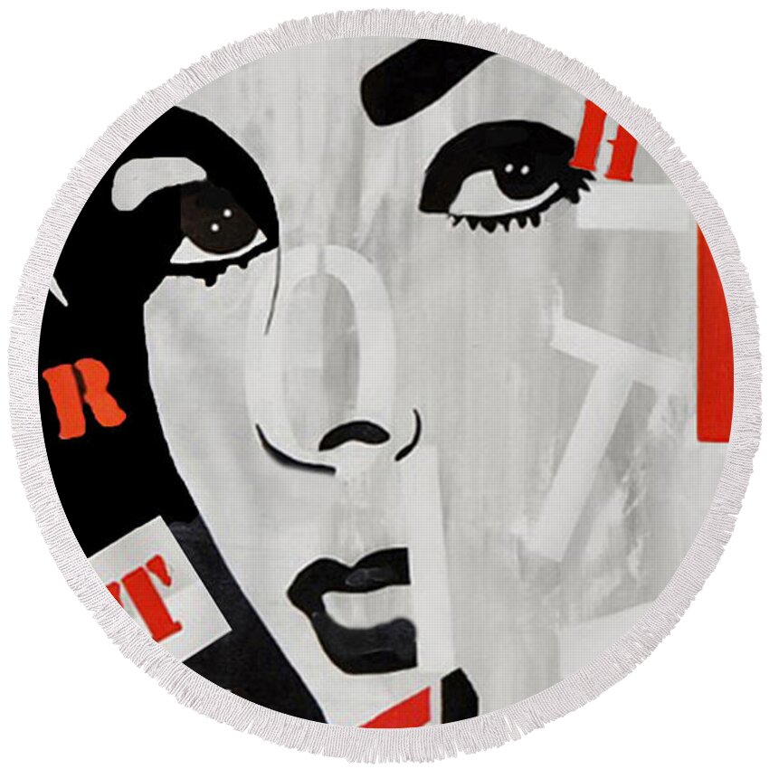Elizabeth Taylor Round Beach Towel featuring the painting Liz Taylor by Kathleen Artist PRO