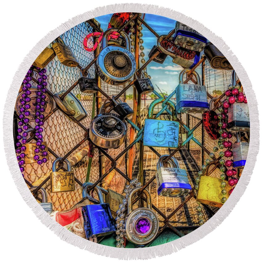 New Orleans Round Beach Towel featuring the photograph Locks in Oil Paint NOLA by Kathleen K Parker