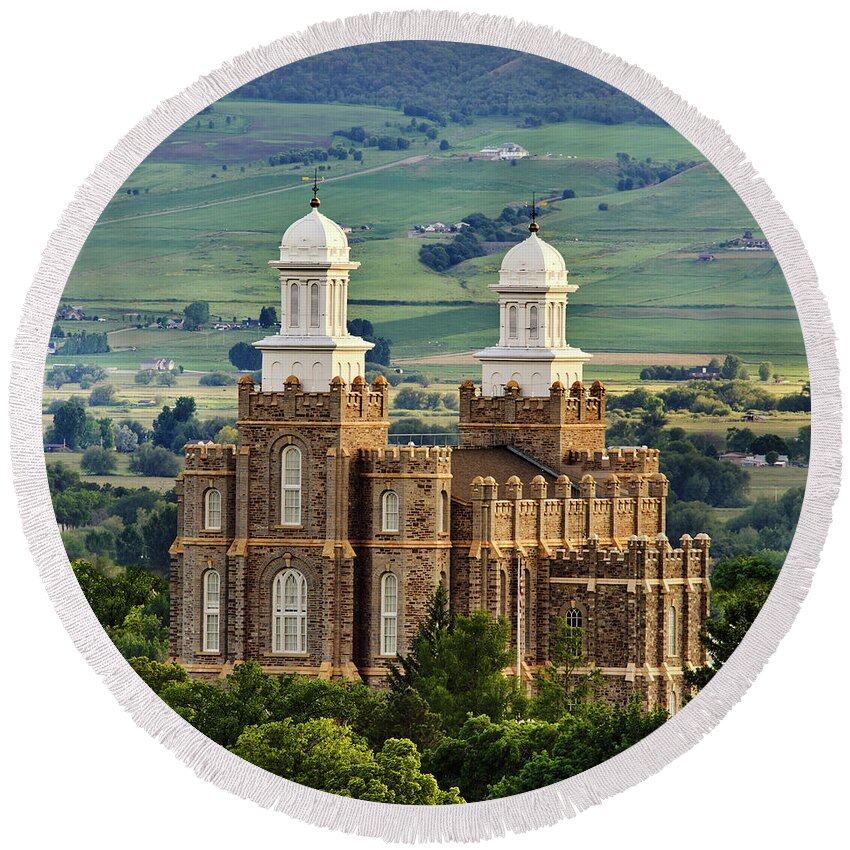Logan Round Beach Towel featuring the photograph Logan Utah Temple of the Church of Jesus Christ of Later Day Saints, by TL Mair
