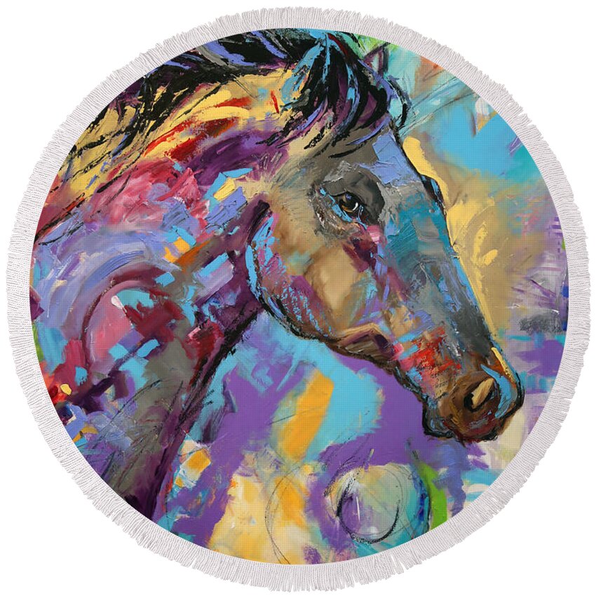 Laurie Pace Horse Round Beach Towel featuring the painting Loner by Laurie Pace