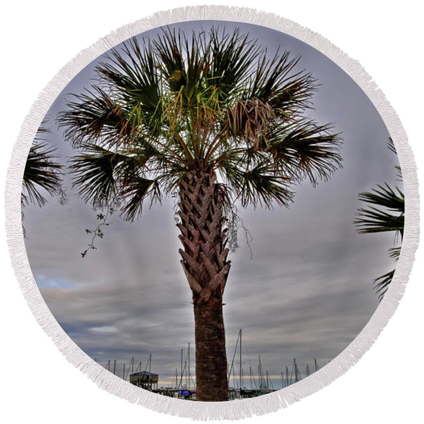 Harbor Round Beach Towel featuring the photograph Long Beach Harbor by George Taylor
