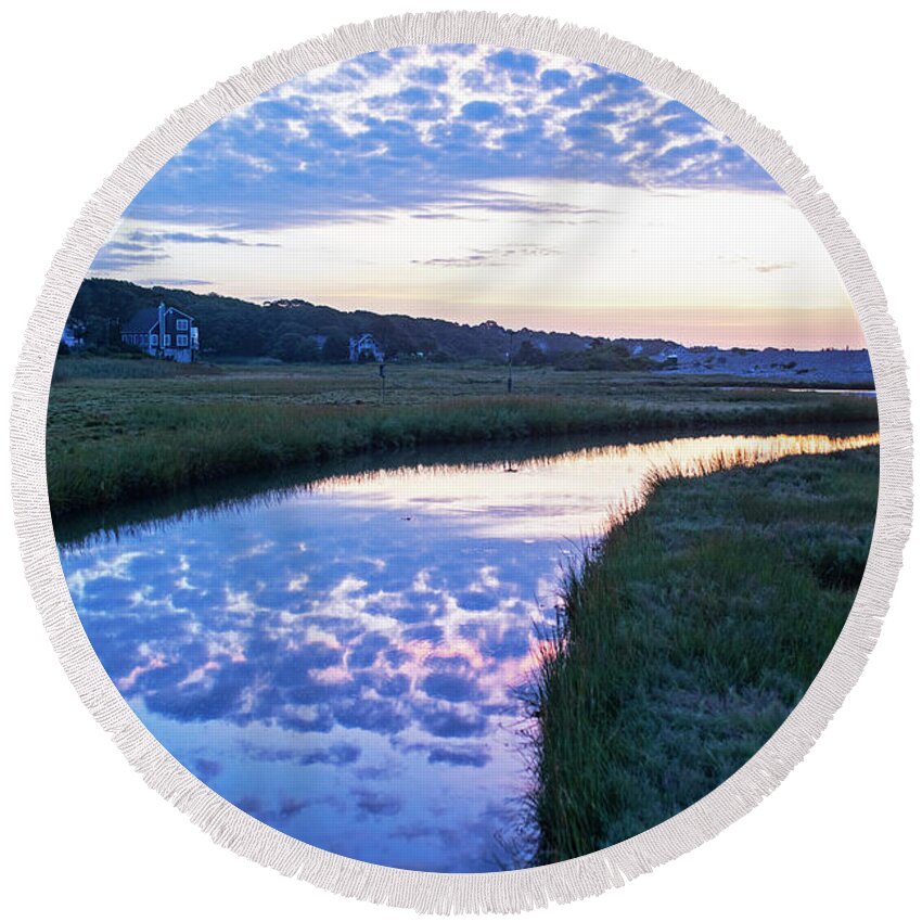 Rockport Round Beach Towel featuring the photograph Long Beach River Reflection Rockport MA by Toby McGuire