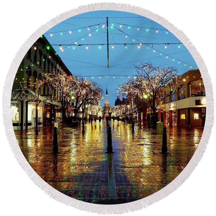 Street Round Beach Towel featuring the photograph Looking Up Church Street by Alida M Haslett