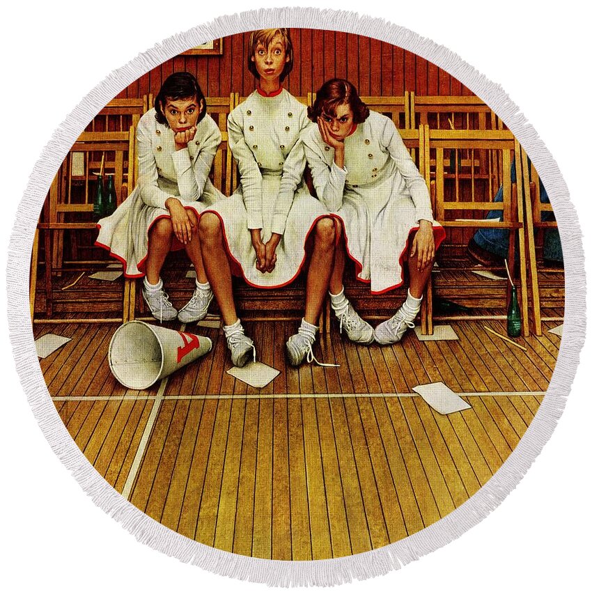 Basketball Round Beach Towel featuring the painting losing The Game by Norman Rockwell